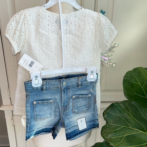 NEW 7 for all Mankind Toddler Set: Eyelet Top w/ Jean Shorts Size 4T - Picture 7 of 8